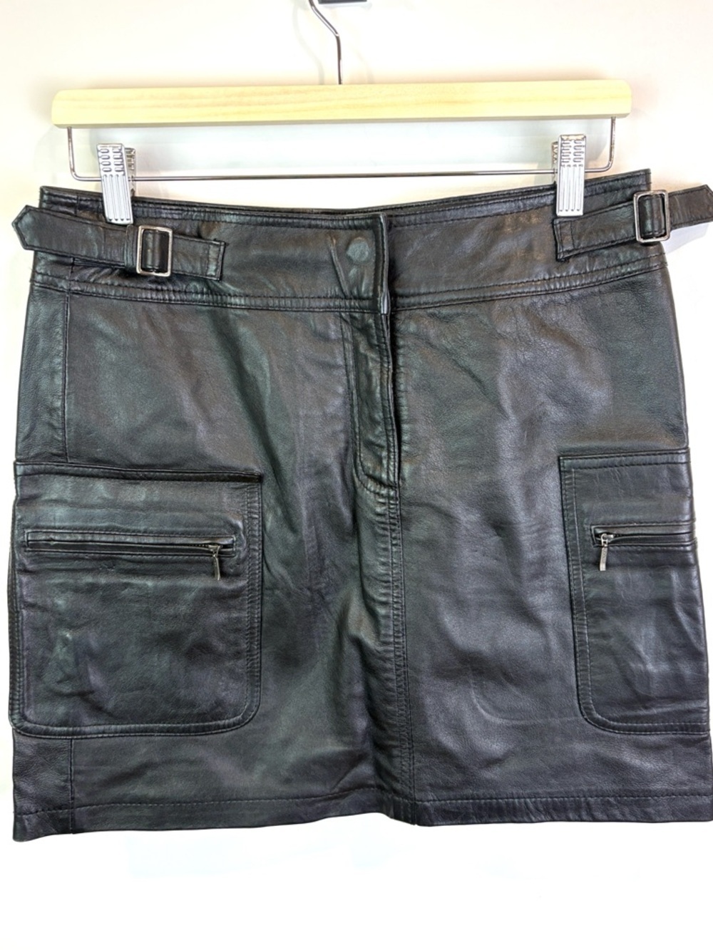 Vintage I.N.C. Leather Cargo Mini Skirt - Black size 6